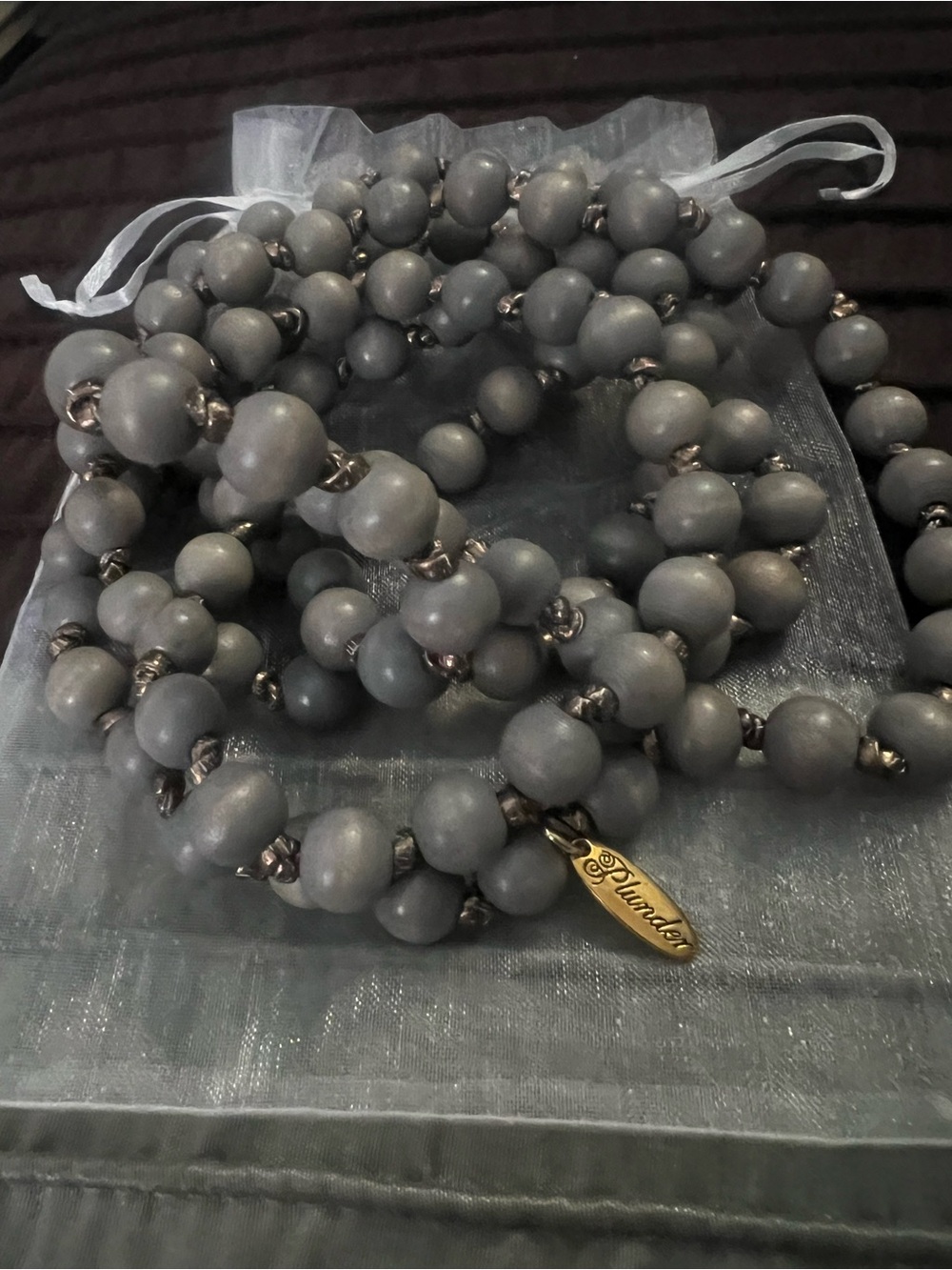 Plunder Gray Beaded Necklace with Gold Tag - Picture 2 of 5